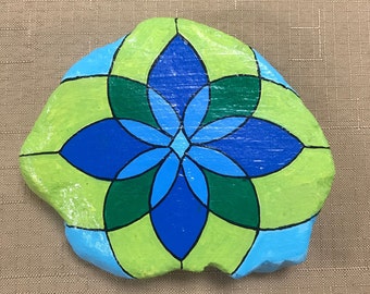 Stained Glass Floral Painted Rock