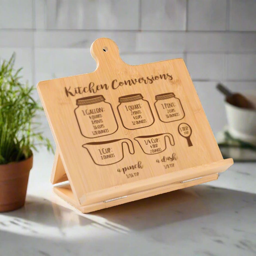 Custom Bamboo Cookbook Stand, Personalized Recipe Book Holder, Kitchen ...