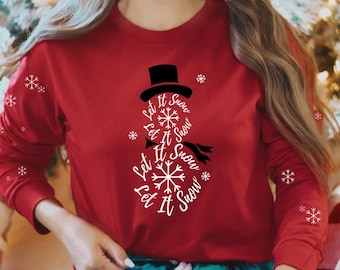 Let It Snow Long Sleeve T-shirt, Christmas Shirt, Snowman Shirt, Christmas Top, Winter Snowman Shirt, Snowman Tees