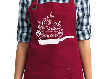 Funny Kitchen Apron With Pockets 34" L x 28"W- My Cooking Is So Fabulous Even The Smoke Detector Cheers Me On