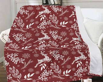 Reindeer Fleece Blanket 70”x54”: Christmas Home Decor, Holiday Throw Blanket, Machine Washable