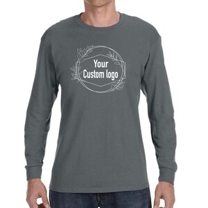 Custom Logo Long Sleeve T-Shirt, 8-10” Center Chest Image, Gray