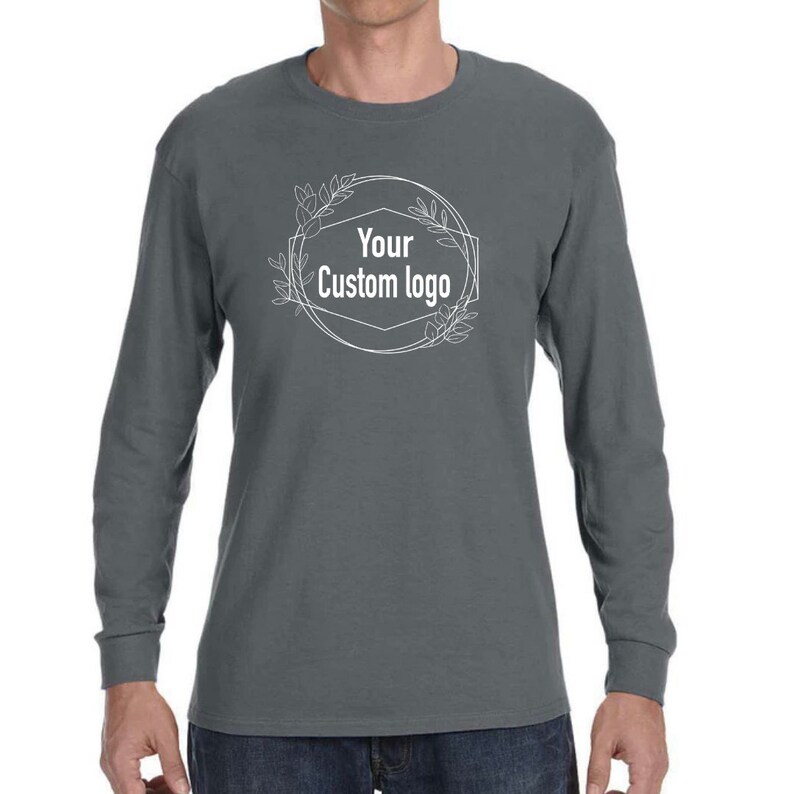 Custom Logo Long Sleeve T-Shirt, 8-10” Center Chest Image, Gray