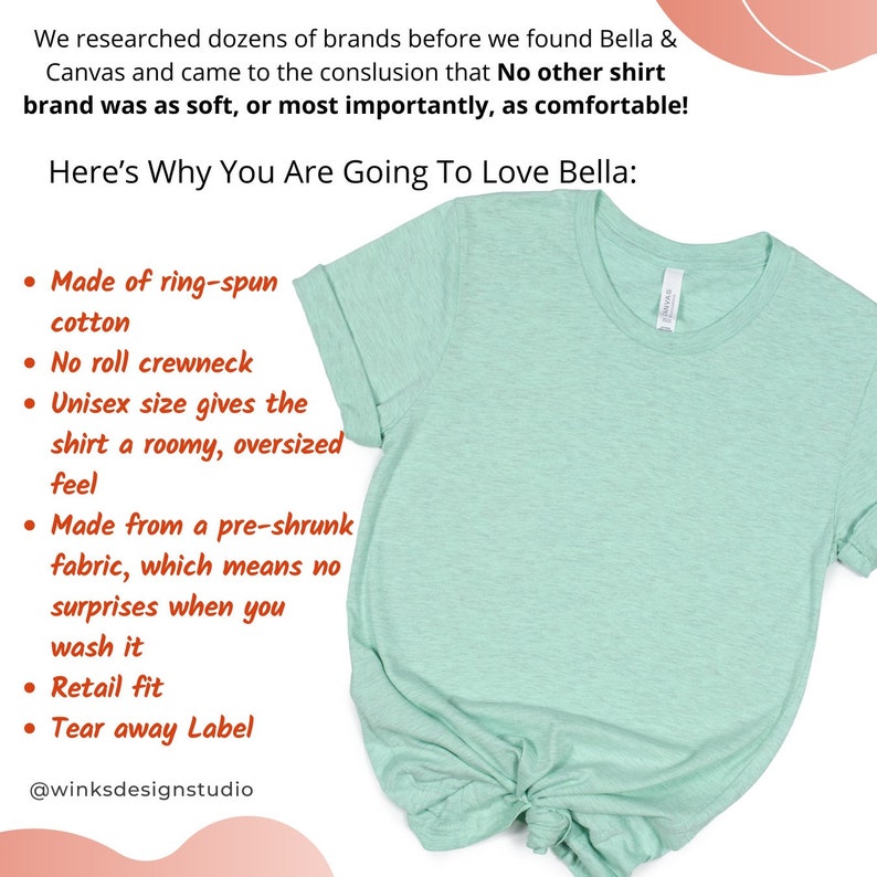 Bella canvas information chart