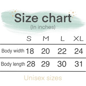 Unisex sizing size chart