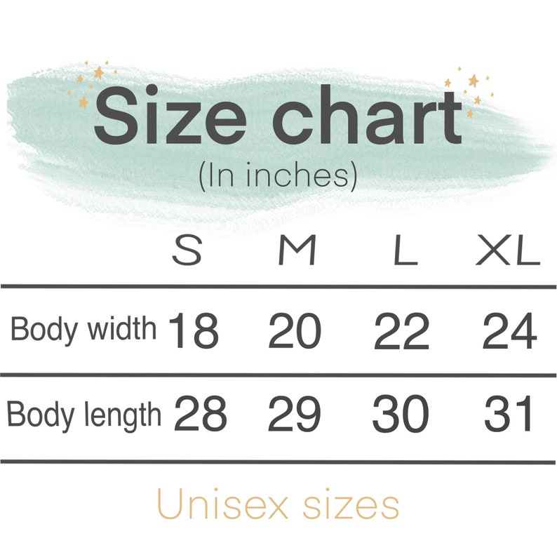 Unisex sizing size chart