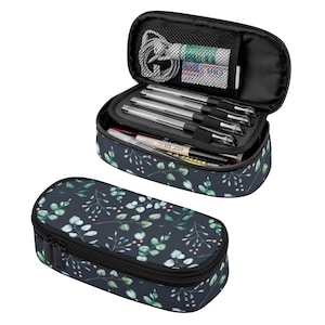 3-Layer Large Capacity Pencil Case, Purse Organizer, Floral Makeup Bag, Cord Keeper, Eucalyptus Leaves