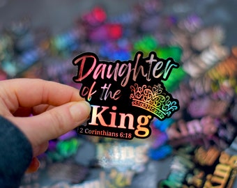 Bible Journal Sticker, Daughter of The King (2 Corinthians 6 18), Faith Decal For Laptop or Water Bottle, 2”x1.25”