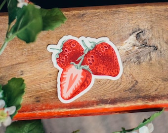 Fresh Picked Strawberry Sticker, Farmers Market Sticker, Strawberry Vinyl Sticker, Waterproof Fruit Sticker, Cute Kawaii Strawberry Decal