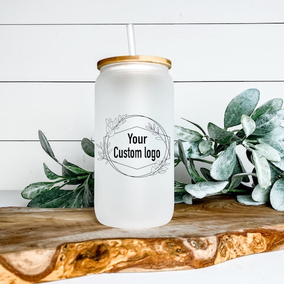 Custom Logo Beer Glass Can With Bamboo Lid and Straw