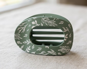 Sage and Stem Claw Clip, Green Flat Oval Hair Claw, Strong Grip PVC Clip, Everyday Hair Accessory for Women