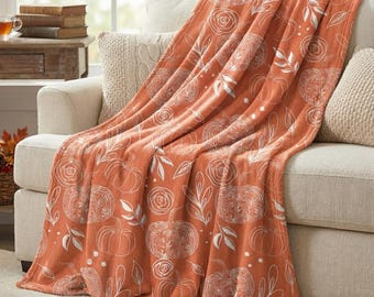 Flower Pumpkin Fleece Blanket 70”x54”: Fall Home Decor, Throw Blanket, Machine Washable