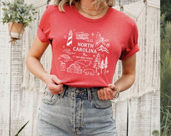 North Carolina Graphic T-Shirt, NC State Shirt, Hand-Drawn Carolina Tee, North Carolina Gift, State Pride Shirt, Aesthetic NC Tee