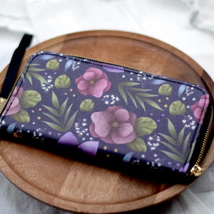 Cartera de mano con flores de hortensia azul, cartera con cremallera para mujer, cartera con flores azules, cartera de mano, tarjetero, cartera de mano