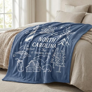 North Carolina Fleece Blanket, NC State Icons, Home Decor Gift image 2