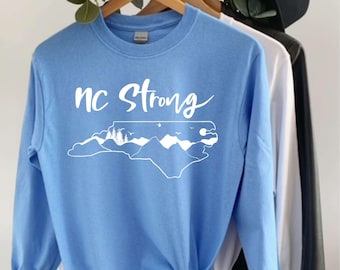 NC STRONG Long Sleeve T-Shirt, North Carolina Pride Shirt, State Graphic Tee, Local Community Top, Unisex Fall Outfit, Carolina Strong Tee