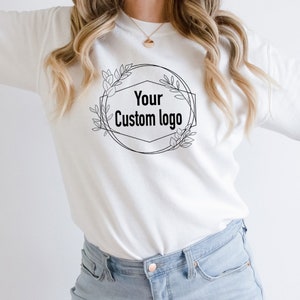 Custom Logo Long Sleeve T-Shirt, 8-10” Center Chest Image, white