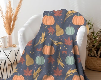 Harvest Pumpkins Fleece Blanket 70x54, Fall Throw Blanket, Autumn Home Decor, Cozy Pumpkin Blanket, Machine Washable Throw, Farmhouse Decor