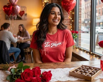 Be Mine Pennant T-Shirt, Valentine’s Day Graphic Tee, Cute Love Shirt, Romantic Heart Pennant Top, Cozy February Outfit