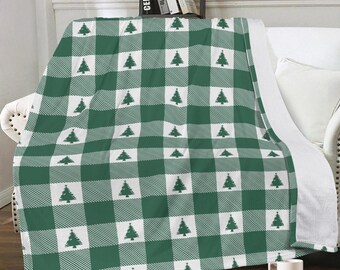 Buffalo Check Christmas Tree Throw, Green/White, 70”x54”, Holiday Home Decor, Machine Washable