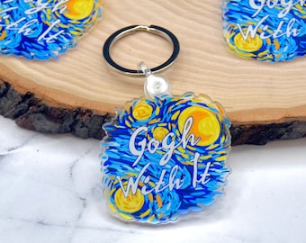 Starry Night Inspired Acrylic Keychain - "Gogh With It" Creative Art Keychain- 2x2”