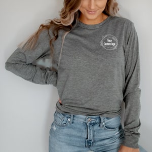 Custom Logo T-Shirt Design, 3-4” Pocket Image on Long Sleeve Shirt, Multiple Color’s Available