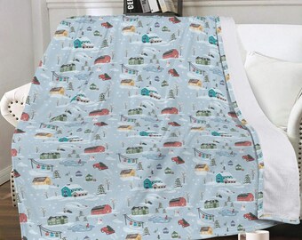 Christmas Village Fleece Blanket 80x60  Cozy Holiday Décor Gift