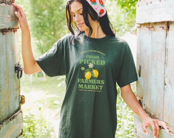 Farmers Market Fresh Picked Lemon T-Shirt, Lemon Graphic Tee, Cute Summer Fruit Shirt, Womens Cottagecore Top, Gift for Her