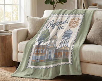 Oxford Landmark Fleece Blanket, Oxford NC Throw Blanket, North Carolina City Map Blanket, Cozy Soft Throw, Local Landmark Gift