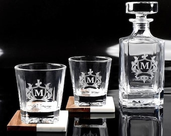 Personalized Whiskey Decanter Set: Engraved Bourbon Barware, Groomsmen Gift