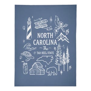 North Carolina "Tar Heel State" Fleece Blanket – Hand-Drawn State Icons - Winks Design Studio,LLC