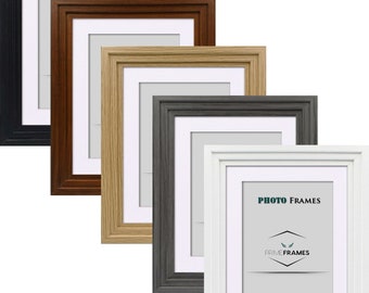 A1/A2/A3/A4/A5/A6 Picture Photo Frames, Handmade Wooden Step Style Frames with White  Colour Mount - Wall Art Photo Frames - Various Sizes