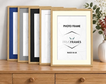 Sleek Thin A2-A5 Oak Picture Frame With Black White Grey Ivory And Blue Mount Wall Decor Photo Poster Frame Anniversary Gift