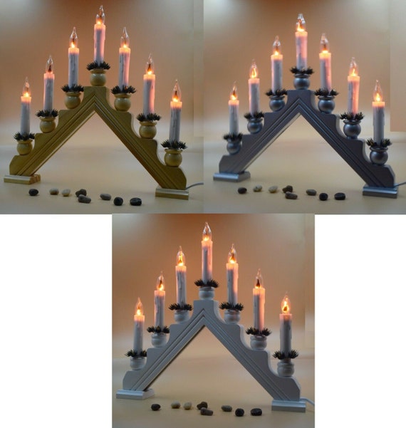 Wooden Flickering Candle Bridge Light 7 Bulb Window Christmas Arch