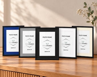 Black Thin Picture Frame A2-A5 With Black White Blue Ivory And Grey Mount Modern Portrait/Landscape Photo Poster Frame Birthday Gift