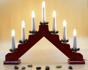 7-Bulb Wooden Candle Bridge Light - Christmas Window Decoration