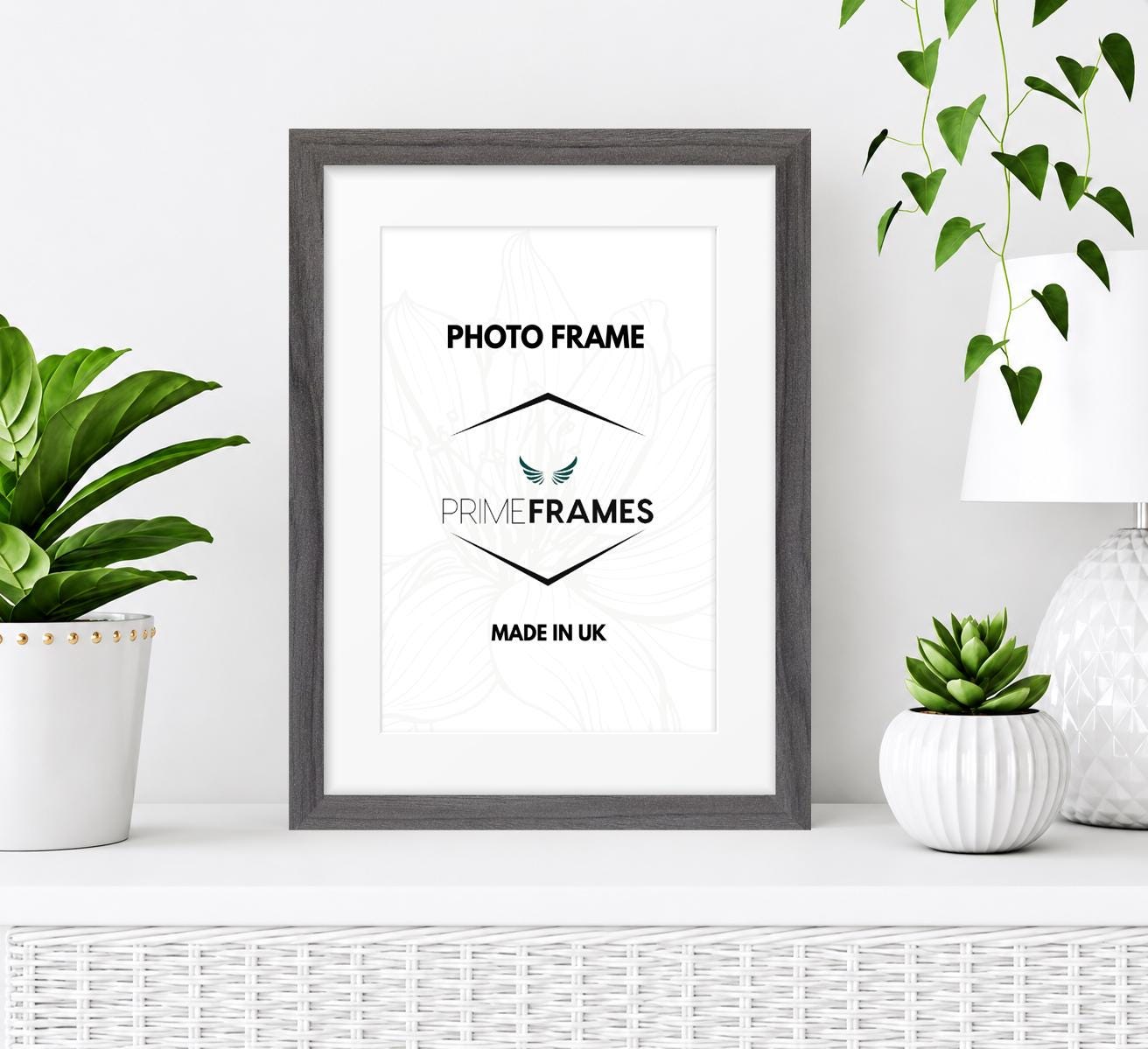 Picture Frame With White Mount Black Oak Grey Photo Poster Frames