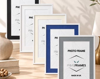 Elegant White Sleek Thin Photo Frame A2-A5 With White Black Grey Blue And Ivory Mount Wall Art Poster Frame For Family Memories