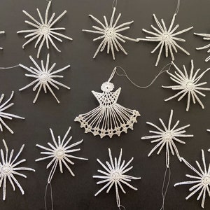 Christmas Décor Set – 14 Handmade Snowflakes & 1 Angel Ornament