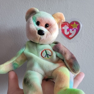 RARE Peace Bear Ty Beanie Baby Stamped 115 With Minor Swing Tag Errors