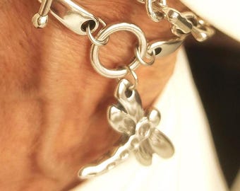 Pulsera de libélula de plata, para amantes de los insectos, joyas inspiradas en la naturaleza.
