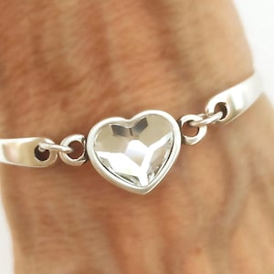 Silver romantic bracelet with Swarovski crystal heart, Lovers gift, Sentimental jewelry