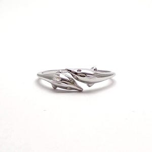 Summer Two Dolphins ring solid 925 Sterling silver -Dolphin band - Animal ring - Ocean themed jewelry - Hallmarked 925 - Slightly adjustable