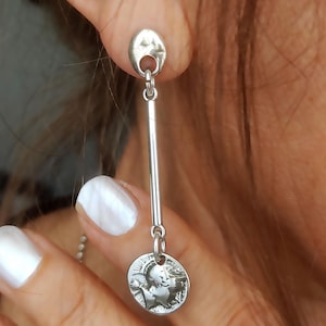 Dangling Ancient Roman coin earrings, History lovers jewelry, Vintage style earrings