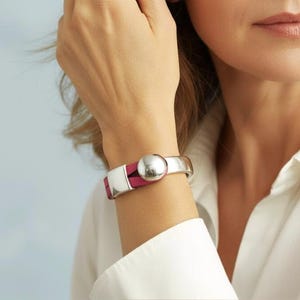 Pink flat leather half cuff button bracelet