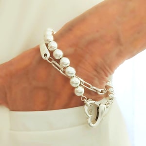 Heart Ball bracelet - 8mm Sterling silver plated ball bracelet - Adjustable length - Heart Ball chain bracelet