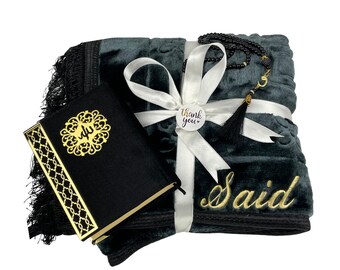 Personalized Velvet Prayer Mat Quran Beads Tasbih Gift Set | Ramadan Eid Hajj Wedding Birthday Valentine's Day Gift Mother