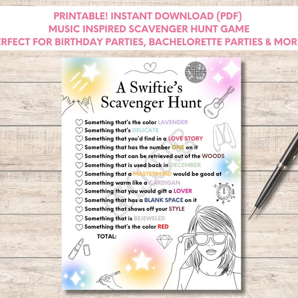 Swiftie Scavenger Hunt - Taylor Swift Birthday Party Games