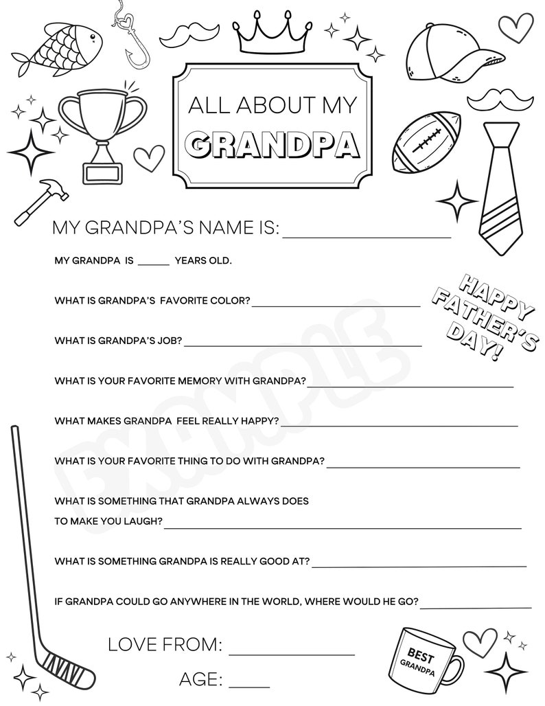 All About My Grandpa Questionnaire Coloring Sheet Perfect Father's Day ...