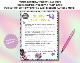 2000’s Lyric Trivia - Y2K Party Theme Activity - Fun For Bachelorette and Birthday Parties - Digital Download, Instant Print